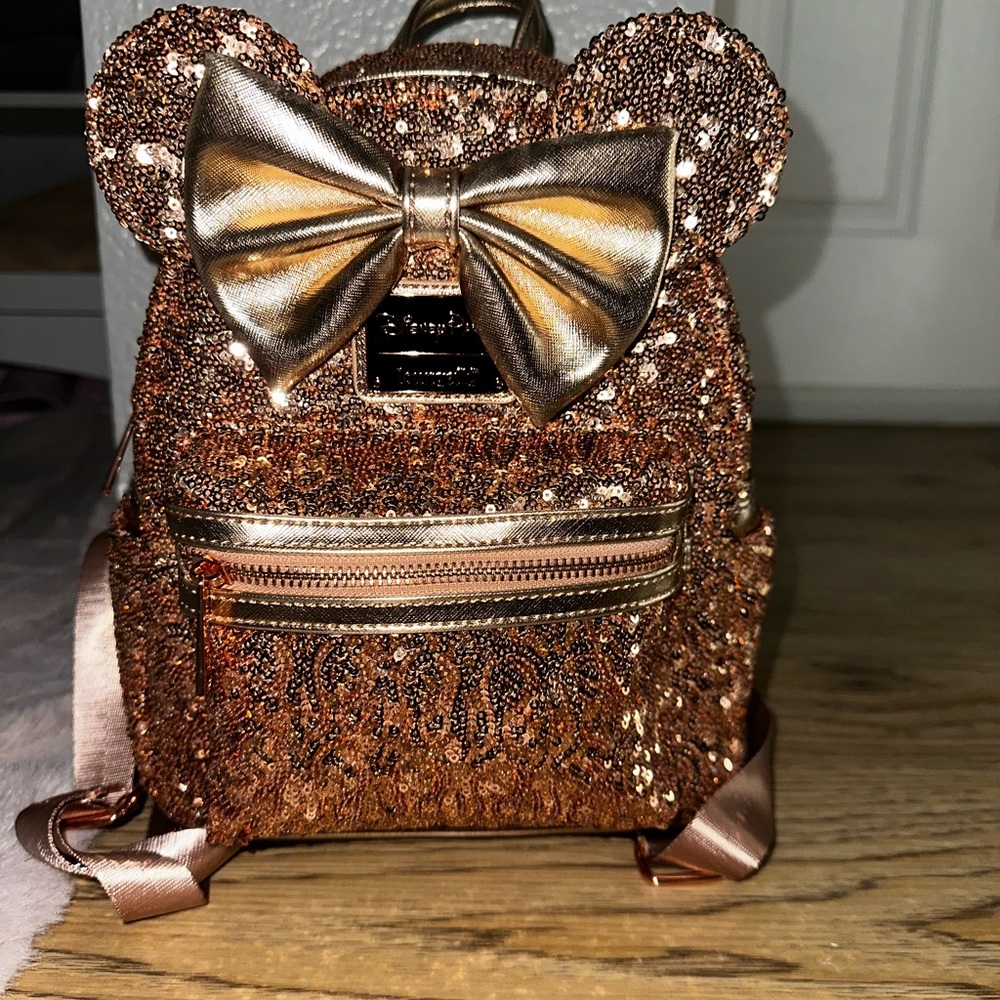 Brand New Sequin Rose Gold Mini Backpack From Disneyland!
